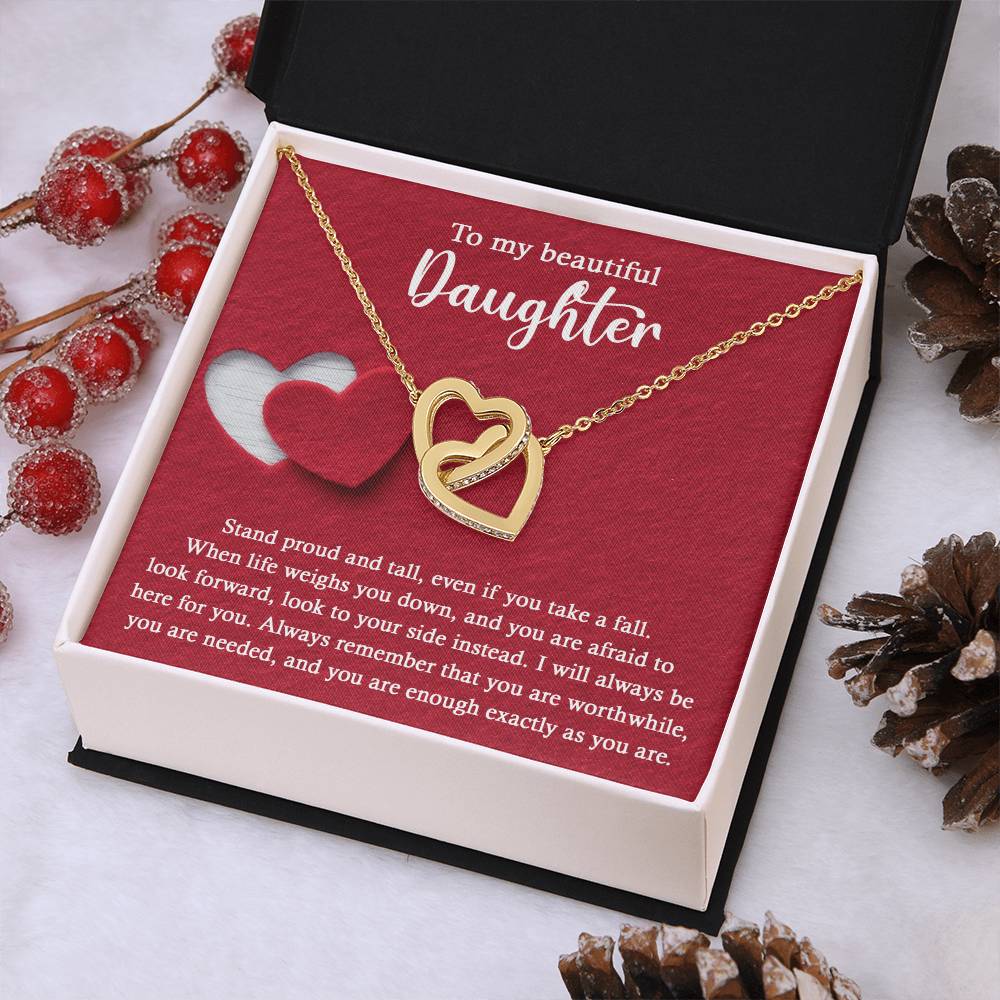 To My Beautiful Daughter - Stand Proud And Tall - Interlocking Hearts Necklace IH, DAU0000008IH - Sweet Yasmin 21