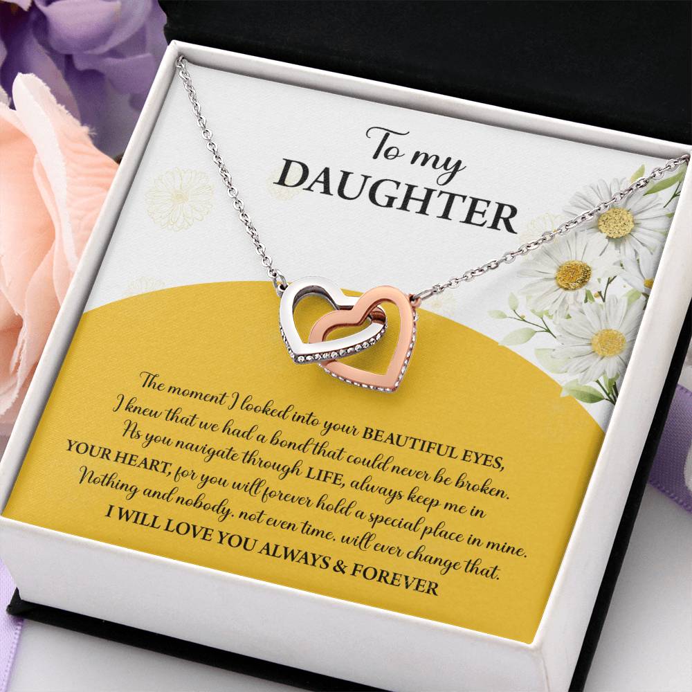My Daughter - Moment I Looked Into Your Beautiful Eyes - A Bond That Could Never Be Broken - Always Keep Me In Your Heart - Love You Always & Forever - Interlocking Hearts Necklace IH, DAU0000003IH - Sweet Yasmin 21