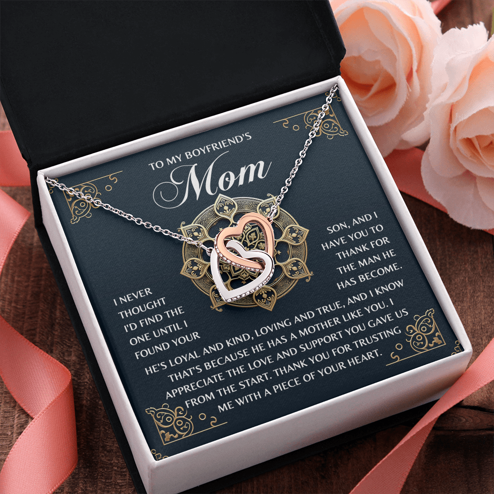 My Boyfriend's Mom - Found Your Son - Have You To Thank For The Man He Has Become - Loyal, Kind, Loving & True, Because He Has A Mother Like You - Thank You For Trusting Me With A Piece Of Your Heart - Interlocking Hearts Necklace IH, MOM0000036IH