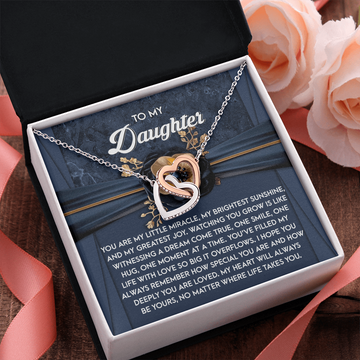 My Daughter - My Little Miracle, My Brightest Sunshine & My Greatest Joy - A Dream Come True, One Smile, One Hug, One Moment At A Time - My Heart Will Always Be Yours - Interlocking Hearts Necklace IH, DAU0000105IH