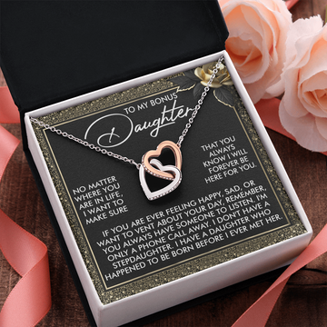 My Bonus Daughter - I Will Forever Be Here For You - A Daughter Who Happened To Be Born Before I Ever Met Her - Interlocking Hearts Necklace IH, DAU0000140IH