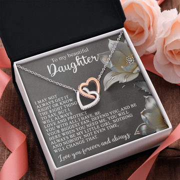 My Beautiful Daughter - I Will Always Love & Protect You With All I Have - Your Biggest Fan, Defend You & Be Here When You Need Me - Always Be My Little Girl - Love You Forever & Always - Interlocking Hearts Necklace IH, DAU0000171IH