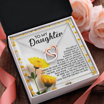 My Daughter - You Are My Sunshine On A Cloudy Day, My Rainbow After A Storm & My Anchor In A Sea - I Promise To Love You - Interlocking Hearts Necklace IH, DAU0000170IH
