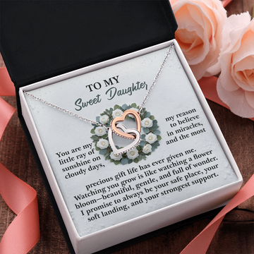 My Sweet Daughter - My Little Ray Of Sunshine - My Reaso To Believe In Miracles - The Most Precious Gift Life Has Given Me - A Flower Bloom - Beautiful, Gentle & Full Of Wonder - Interlocking Hearts Necklace IH, DAU0000129IH