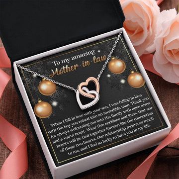 To My Amazing Mother In Law - Fell In Love With Your Son - The Boy You Raised Into An Incredible Man - Thank You For Welcoming Me Into The Family - Open Arms And A Warm Heart - Feels So Lucky To Have You - Interlocking Hearts Necklace IH, MIL0000001IH