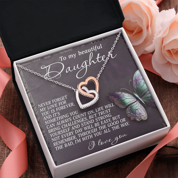 My Beautiful Daughter - My Love For You Is Forever & Something You Can Always Count On - I'm With You All The Way - I Love You - Interlocking Hearts Necklace IH, DAU0000164IH