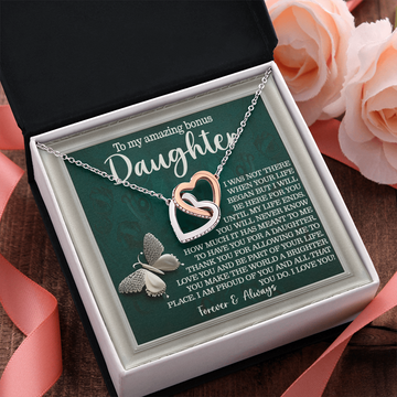 My Amazing Bonus Daughter - Thank You For Allowing Me To Be A Part Of Your Life - You Make The World A Brighter Place - Proud Of You - I Love You Forever & Always - Interlocking Hearts Necklace IH, DAU0000155IH