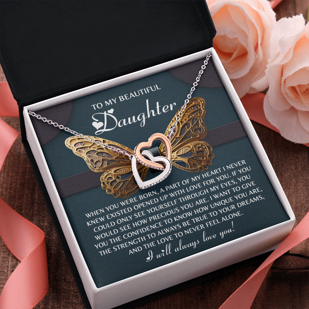 My Baeautiful Daughter - A Part Of My Heart I Never Knew Existed Opened Up With Love For You - How Precious You Are - I Will Always Love You - Interlocking Hearts Necklace IH, DAU0000099IH