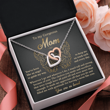 My Gorgeous Mom - An Angel To Guide My Way - Keep Me On Track, Each & Every Day - I Stand Tall & Strong Because Of You - Appreciate All That You Do & Filled Me With Gratitude For Having A Mom Like You - Interlocking Hearts Necklace IH, MOM0000053IH