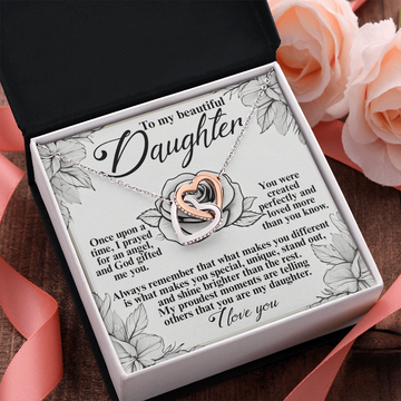 My Beautiful Daughter - I Prayed For An Angel, God Gave Me You - Created Perfectly & Loved More Than You Know - You Are My Daughter - I Love You - Interlocking Hearts Necklace IH, DAU0000176IH