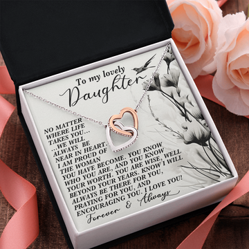 My Lovely Daughter - Proud Of The Woman You Have Become - Know Who You Are & Know Your Worth - I Love You - Forever & Always - Interlocking Hearts Necklace IH, DAU0000137IH