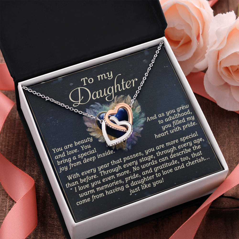 My Daughter - Beauty & Love - Bring A Special Joy From Deep Inside - FIlled My Heart With Pride - More Special Than Before - I Love You Even More - Interlocking Hearts Necklace IH, DAU0000123IH