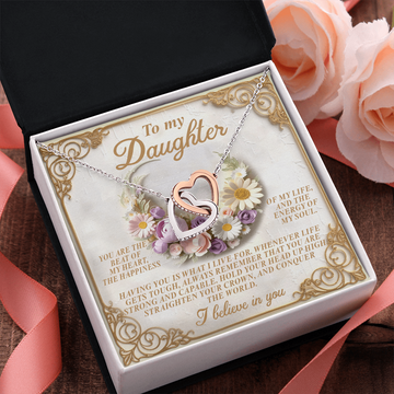 My Daughter - The Beat Of My Heart, Happiness Of My Life & Energy Of My Soul - Having You Is What I Live For - You Are Strong & Capable - Interlocking Hearts Necklace IH, DAU0000136IH