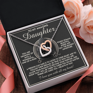 My Amazing Daughter - Growing Up Into A Wonderful, One-Of-A-Kind Young Woman, Beautiful Inside & Out - Be True To Who You Are - Cheer You On - Love You With All My Heart - Interlocking Hearts Necklace IH, DAU0000152IH