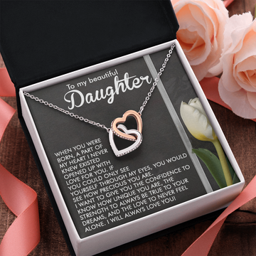 My Beautiful Daughter - You Would See How Precious You Are - Strength To Always Be True To Your Dreams - I Will Always Love You - Interlocking Hearts Necklace IH, DAU0000167IH