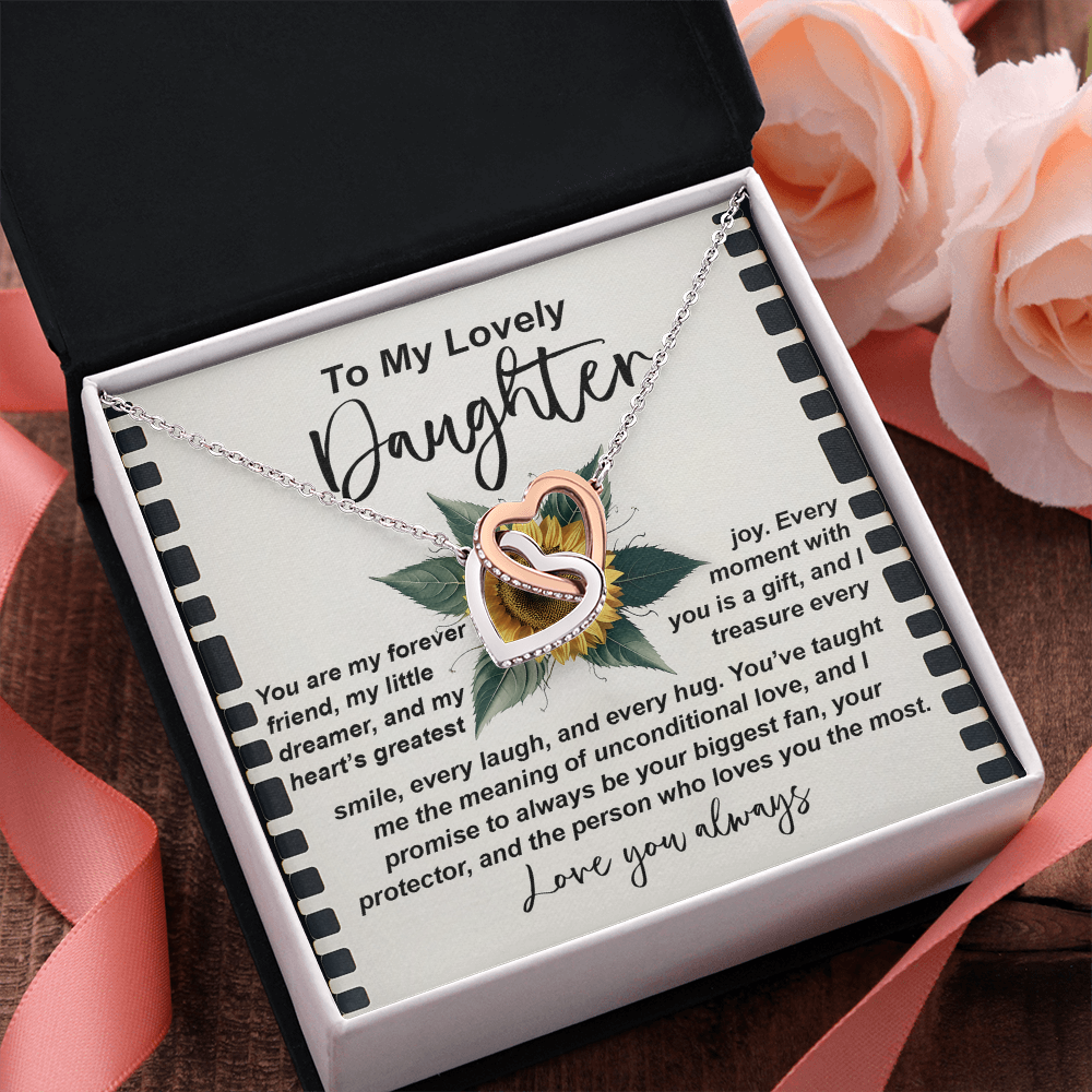My Lovely Daughter - My Forever Friend, My Little Dreamer & My Heart's Greatest Joy - Treasure Every Smile, Laugh & Hug - Promise To Be Your Biggest Fan, Your Protector & Person Who Loves You The Most - Interlocking Hearts Necklace IH, DAU0000124IH