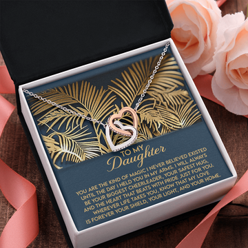 My Daughter - The Kind Of Magic I Never Believed Existed - Always Be Your Biggest Cheerleader, Your Safest Hug - My Love Is Forever Your Shield, Your Light & Your Home - Interlocking Hearts Necklace IH, DAU0000153IH