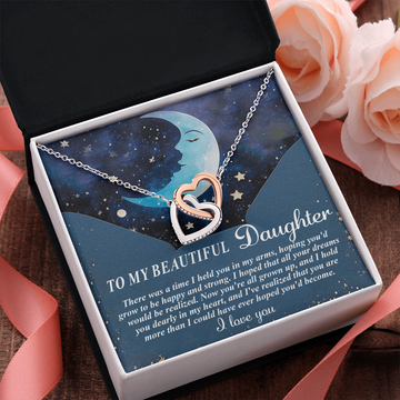 My Beautiful Daughter - Hold You Dearly In My Heart - You Are More Than I Could Have Ever Hoped You'd Become - I Love You - Interlocking Hearts Necklace IH, DAU0000166IH