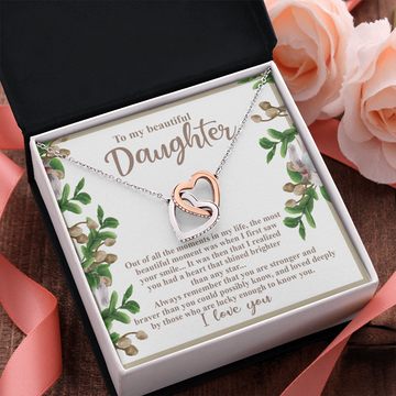 My Beautiful Daughter - The Most Beautiful Moment Was When I First Saw Your Smile - A Heart That Shone Brighter Than Any Star - I Love You - Interlocking Hearts Necklace IH, DAU0000163IH
