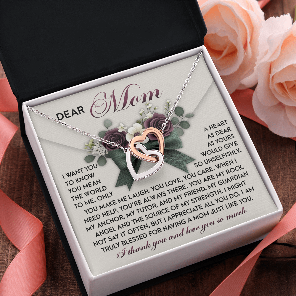 Mom - You Mean The World To Me - You Make Me Laugh, You Love, You Care - You're Always There - I Appreciate ALl You DO - Truly Blessed For Having A Mom Like You - Love You So Much - Interlocking Hearts Necklace IH, MOM0000031IH