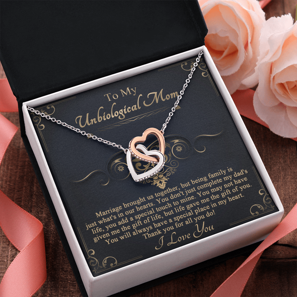 My Unbiological Mom - Marriage Brought Us Together, But Being Family Is What's In Our Hearts - You Don't Just Complete My Dad's Life, You Add A Special Touch To Mine - Always Have A Special Place In My Heart - Interlocking Hearts Necklace IH, BOM000009IH