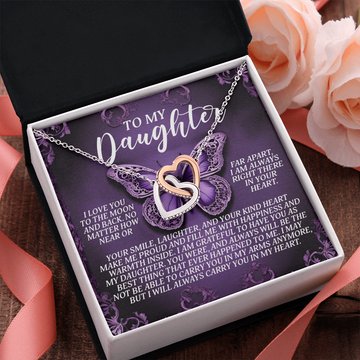My Daughter - Love You To The Moon & Back - Always Right There In Your Heart - Grateful To Have You As My Daughter - Best Thing That Ever Happened To Me - Always Carry You In My Heart - Interlocking Hearts Necklace IH, DAU0000172IH