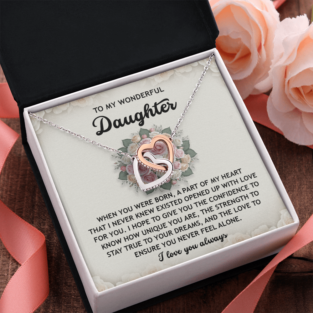 My Wonderful Daughter - A Part Of My Heart I Never Knew Existed Opened Up With Love For You - I Love You Always - Interlocking Hearts Necklace IH, DAU0000101IH