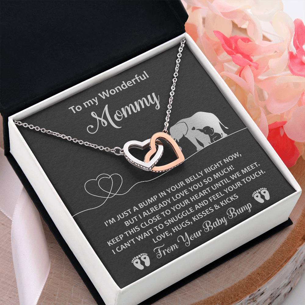 My Wonderful Mommy - Mama To Be - Bump In Your Belly - Snuggle And Feel Your Touch - Your Baby Bump - Interlocking Hearts Necklace IH, BTM0000006IH