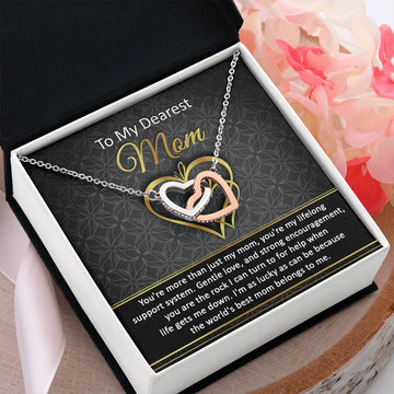 My Dearest Mom - My Lifelong Support - Rock I Can Turn To - Lucky As Can Be - Mom Belongs To Me - Interlocking Hearts Necklace IH, MOM0000020IH