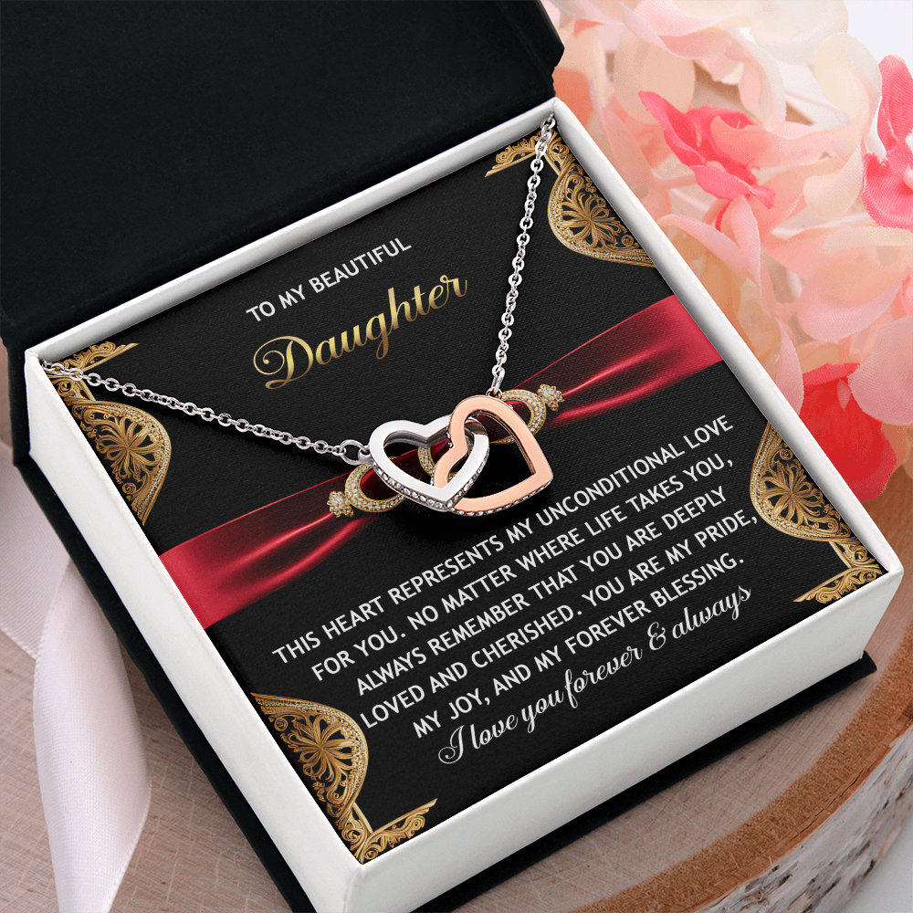 My Beautiful Daughter - Heart Represents My Unconditional Love For You - Always Remember You Are Deeply Loved & Cherished - My Pride, Joy & Forever Blessings - I Love You Forever & Always - Interlocking Hearts Necklace IH, DAU0000094IH