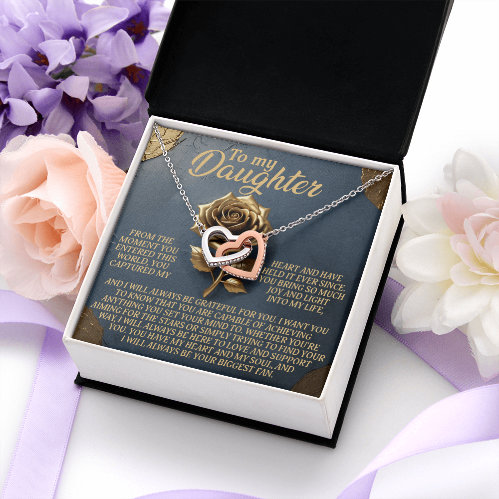 My Daughter - Moment You Entered This World, You Captured My Heart - Bring So Much Joy & Light Into My Life - Always Be Here To Love & Support You - Always Be Your Biggest Fan - Interlocking Hearts Necklace IH, DAU0000161IH