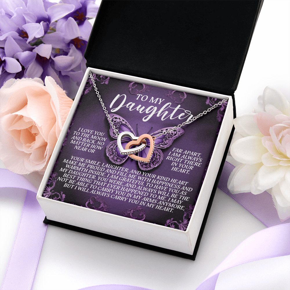 My Daughter - Love You To The Moon & Back - Always Right There In Your Heart - Grateful To Have You As My Daughter - Best Thing That Ever Happened To Me - Always Carry You In My Heart - Interlocking Hearts Necklace IH, DAU0000172IH