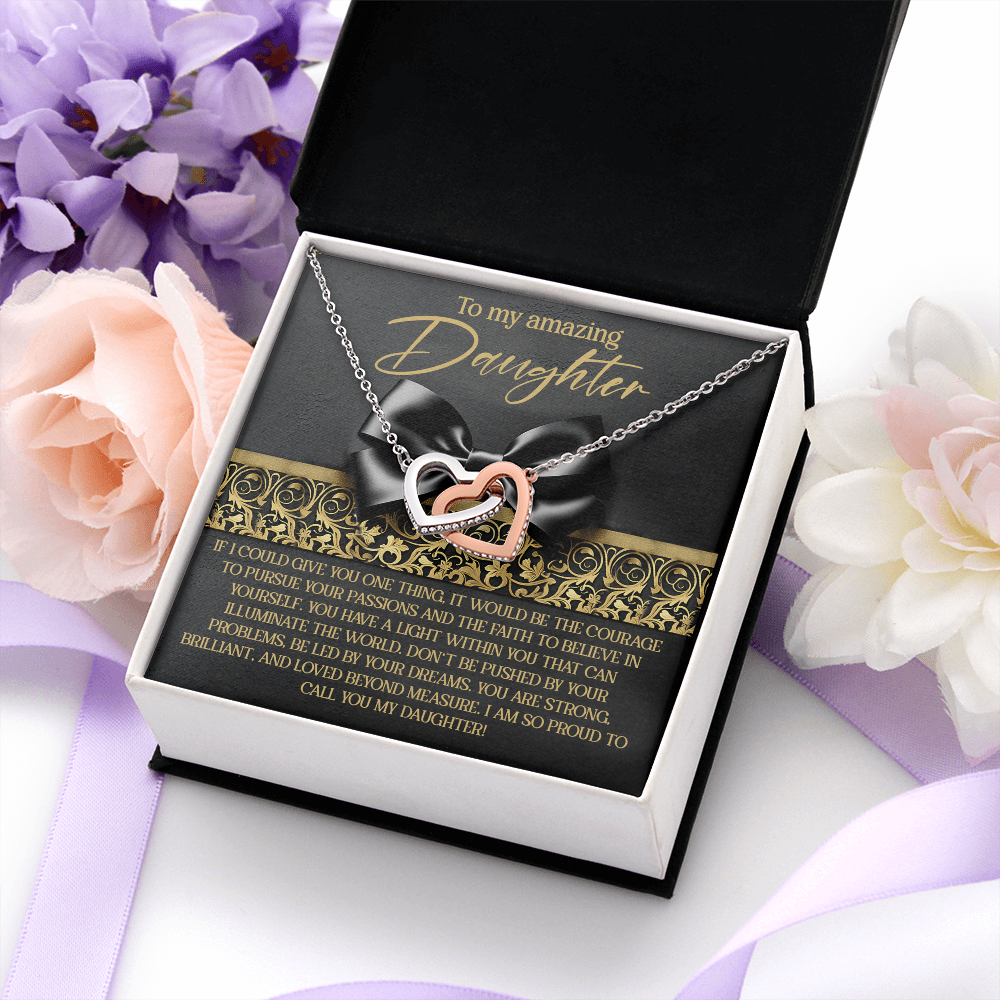 My Amazing Daughter - A Light Within You That Can Illuminate The World - Be Led By Your Dreams - Strong, Brilliant & Loved Beyond Measure - So Proud To Call You My Daughter - Interlocking Hearts Necklace IH, DAU0000142IH