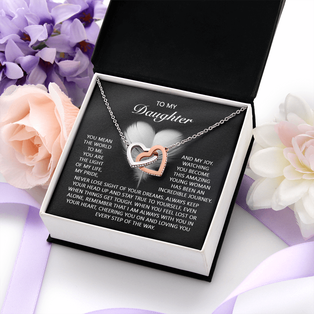 My Daughter - You Mean The World To Me - Light Of My Life, My Pride & Joy - Remember I Am Always With You - Cheering You & Loving You Every Step Of The Way - Interlocking Hearts Necklace IH, DAU0000092IH