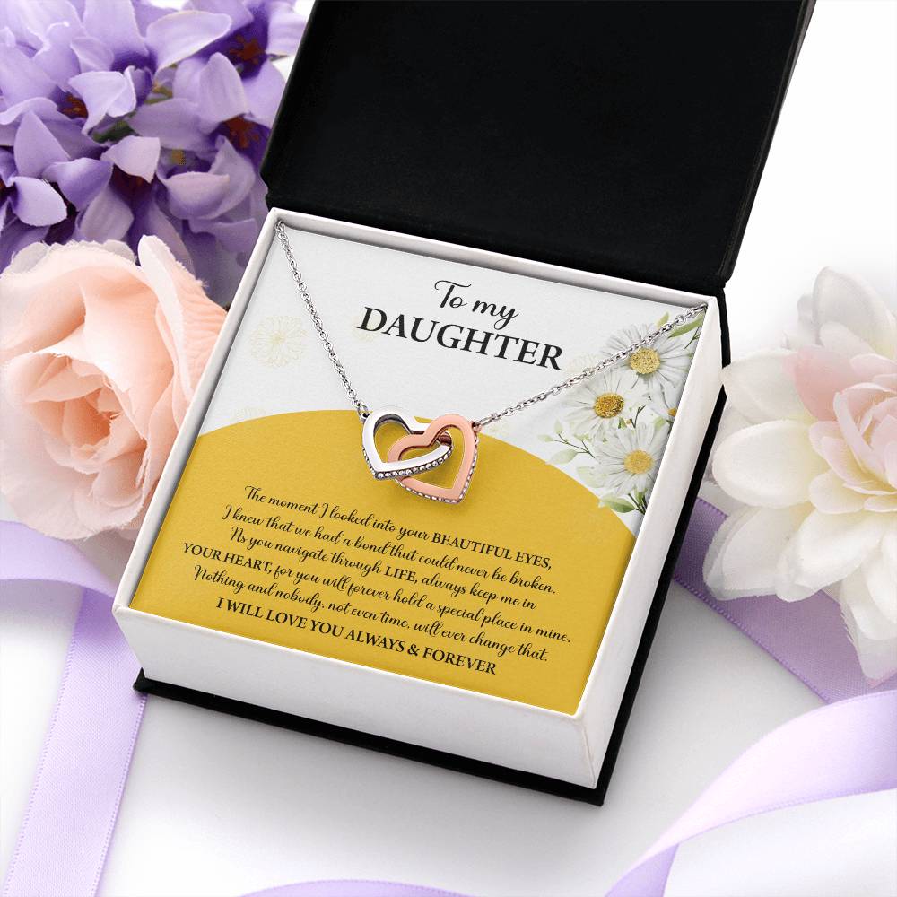 My Daughter - Moment I Looked Into Your Beautiful Eyes - A Bond That Could Never Be Broken - Always Keep Me In Your Heart - Love You Always & Forever - Interlocking Hearts Necklace IH, DAU0000003IH - Sweet Yasmin 21