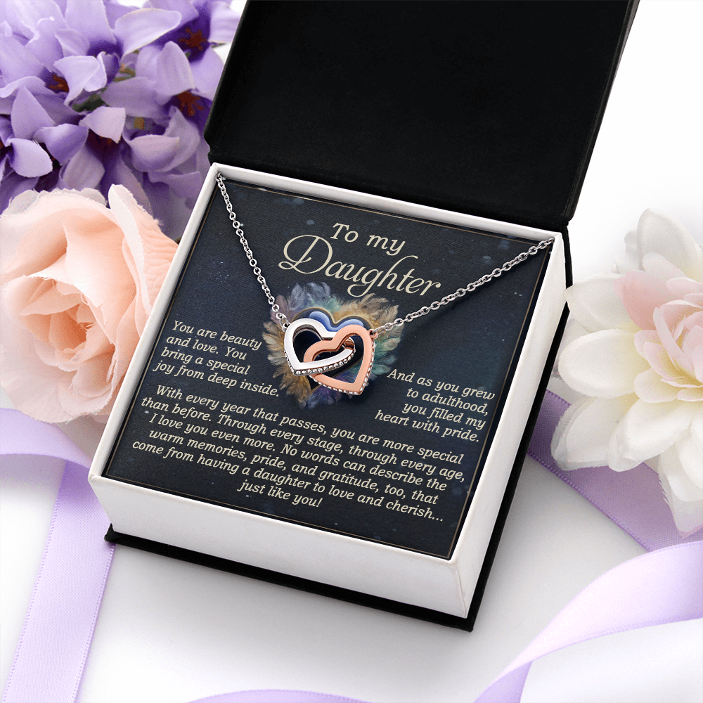 My Daughter - Beauty & Love - Bring A Special Joy From Deep Inside - FIlled My Heart With Pride - More Special Than Before - I Love You Even More - Interlocking Hearts Necklace IH, DAU0000123IH