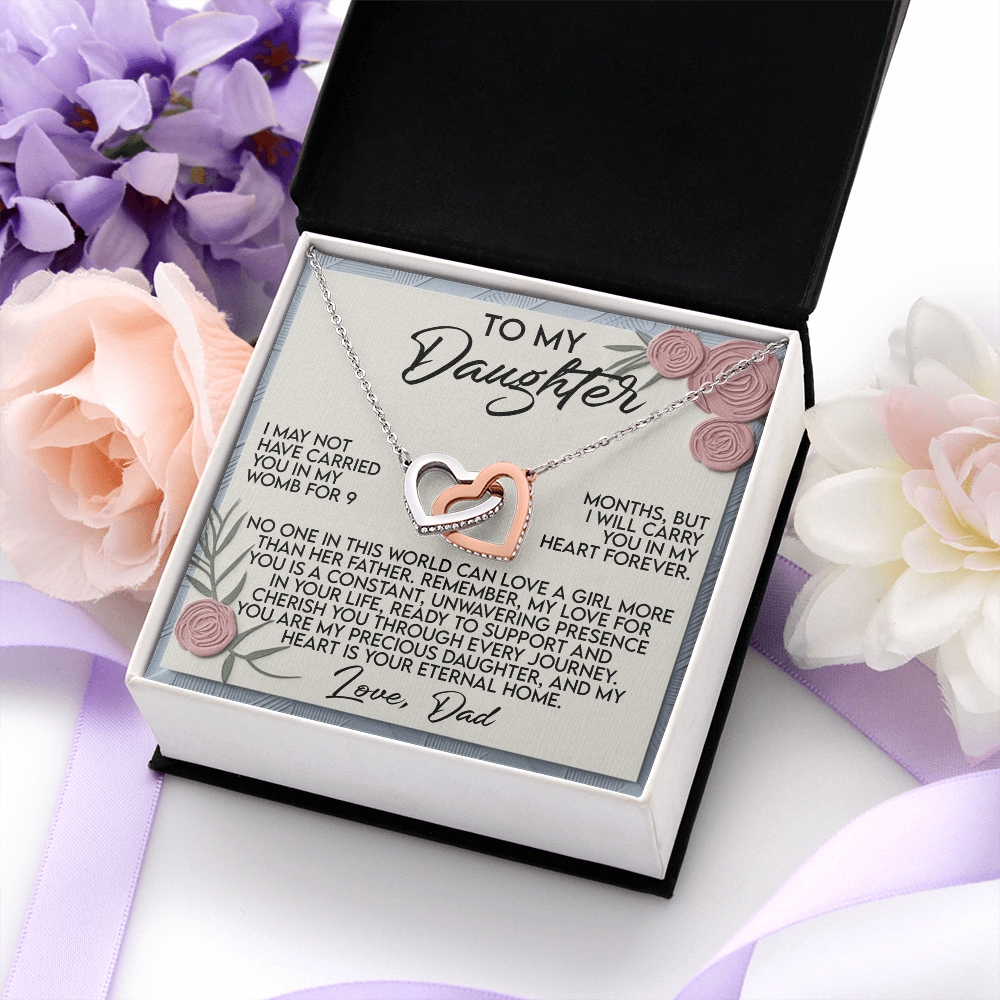 My Daughter - Carry You In My Heart Forever - You Are My Precious Daughter & My Heart Is Your Eternal Home - Love Dad - Interlocking Hearts Necklace IH, DAU0000162IH