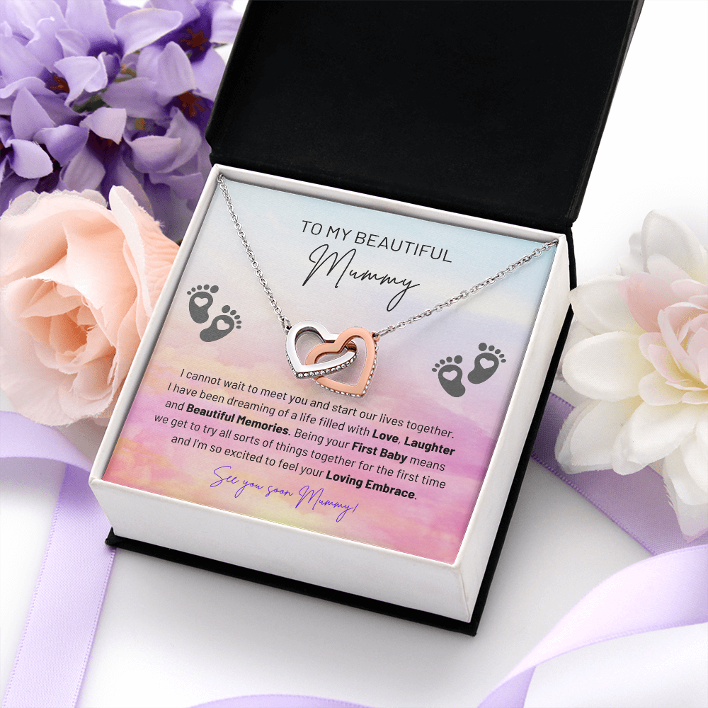 My Beautiful Mummy - Start Our Lives Together - Beautiful Memories - Excited To Feel Your Loving Embrace - Mom To Be - Interlocking Hearts Necklace IH, BTM0000003IH