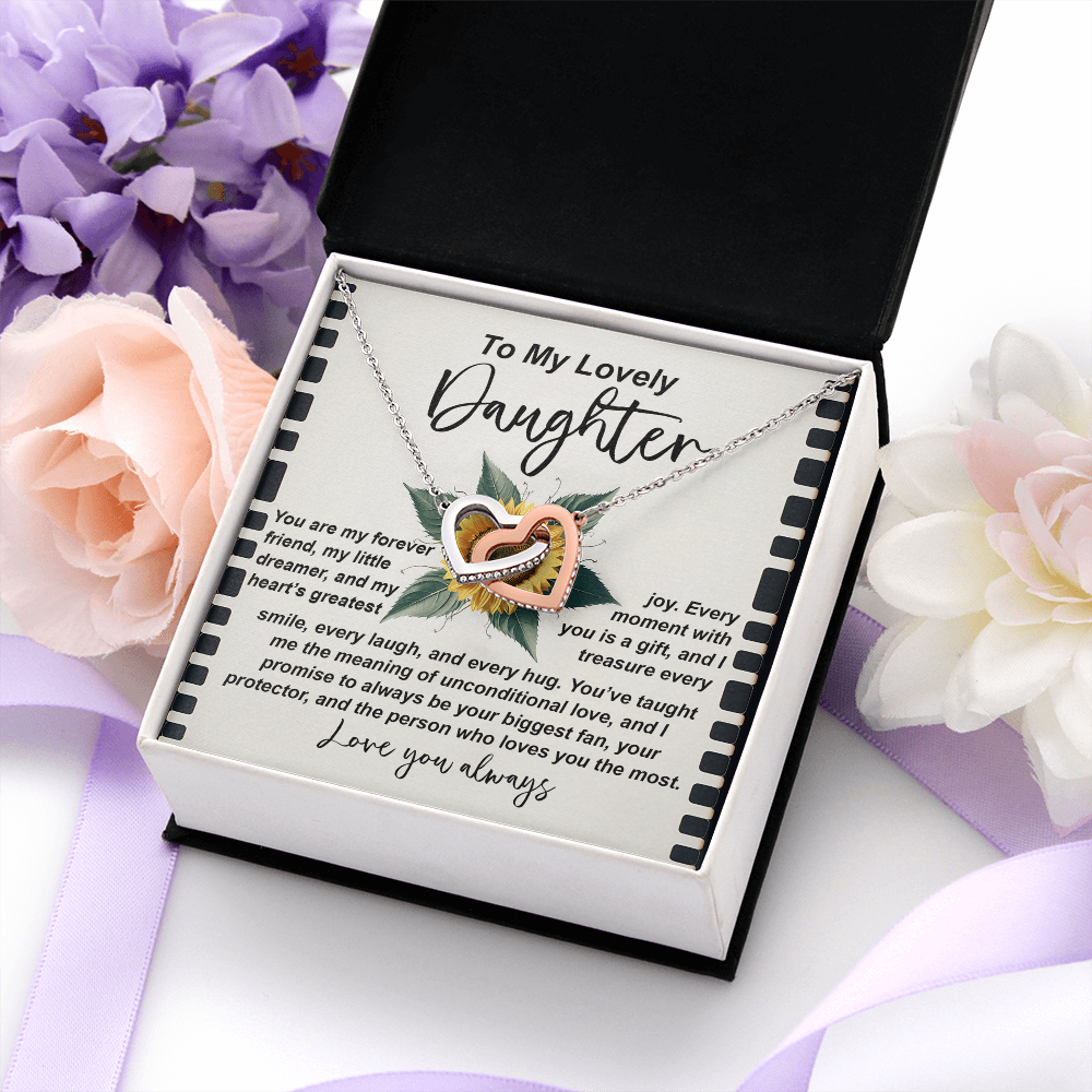 My Lovely Daughter - My Forever Friend, My Little Dreamer & My Heart's Greatest Joy - Treasure Every Smile, Laugh & Hug - Promise To Be Your Biggest Fan, Your Protector & Person Who Loves You The Most - Interlocking Hearts Necklace IH, DAU0000124IH