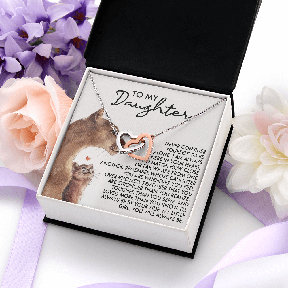 My Daughter - Always There In Your Heart, No Matter How Close Or Far We Are - I'll Always Be By Your Side - My Little Girl, You Will Always Be - Interlocking Hearts Necklace IH, DAU0000173IH