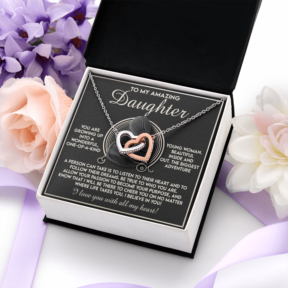 My Amazing Daughter - Growing Up Into A Wonderful, One-Of-A-Kind Young Woman, Beautiful Inside & Out - Be True To Who You Are - Cheer You On - Love You With All My Heart - Interlocking Hearts Necklace IH, DAU0000152IH