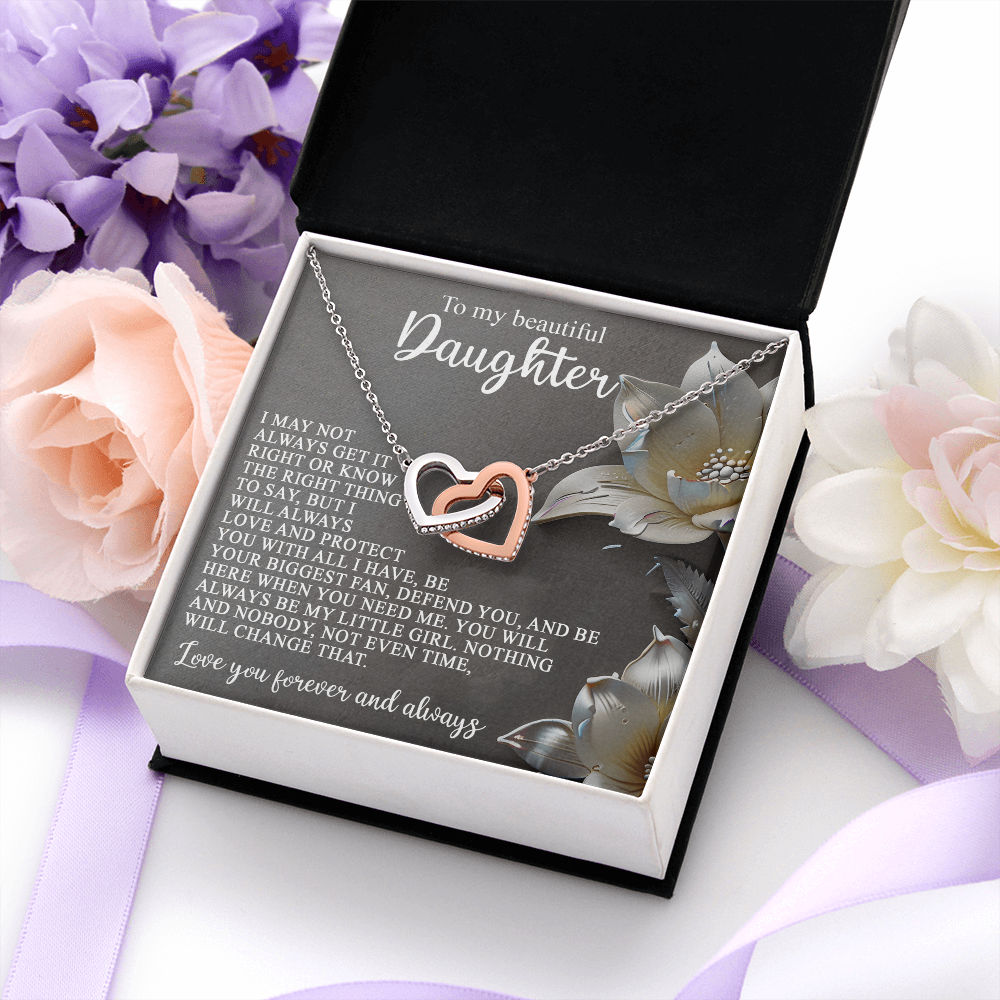 My Beautiful Daughter - I Will Always Love & Protect You With All I Have - Your Biggest Fan, Defend You & Be Here When You Need Me - Always Be My Little Girl - Love You Forever & Always - Interlocking Hearts Necklace IH, DAU0000171IH