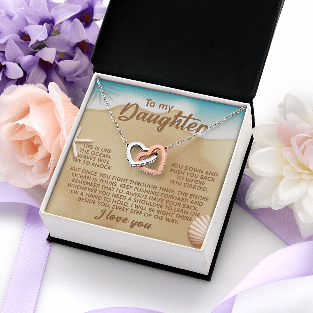 My Daughter - I'll Always Have Your Back - I Will Be Right There Beside You, Every Step Of The Way - I Love You - Interlocking Hearts Necklace IH, DAU0000174IH