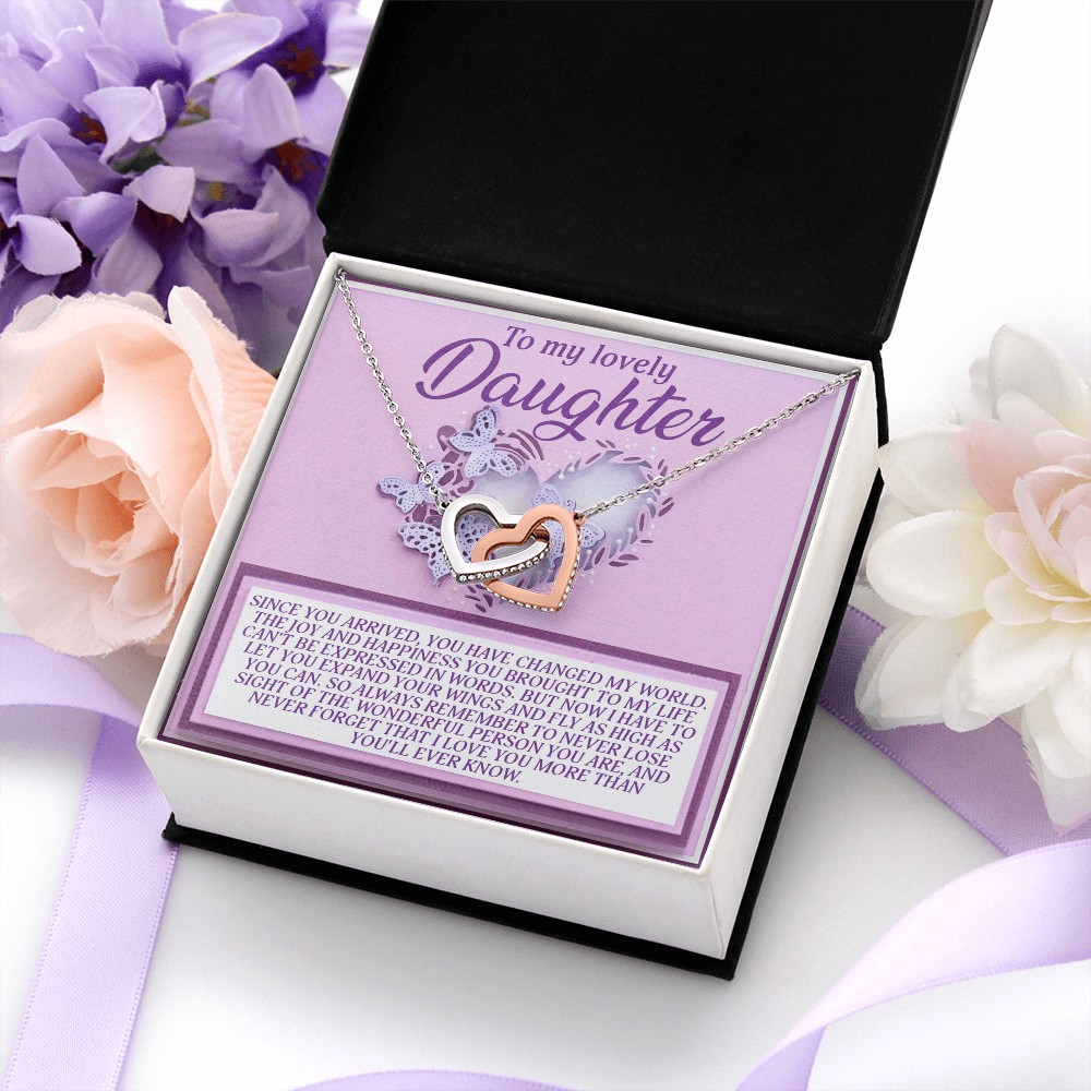 My Lovely Daughter - You Have Changed My World - The Joy & Happiness You Brought Into My Life - The Wonderful Person You Are - Love You More Than You'll Ever Know - Interlocking Hearts Necklace IH, DAU0000188IH