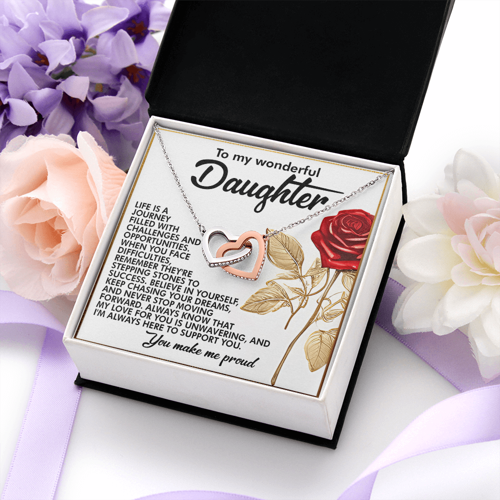 My Wonderful Daughter - Believe In Yourself, Keep Chasing Your Dreams - My Love For You Is Unwavering - Always Here To Support You - Interlocking Hearts Necklace IH, DAU0000190IH