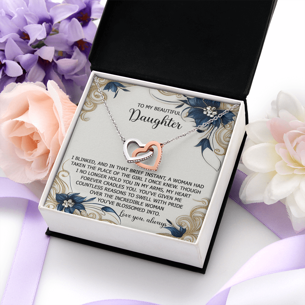 My Beautiful Daughter - My Heart Forever Cradles You - Countless Reasons To Swell With Pride Over The Incredible Woman You've Blossomed Into - Love You Always - Interlocking Hearts Necklace IH, DAU0000089IH