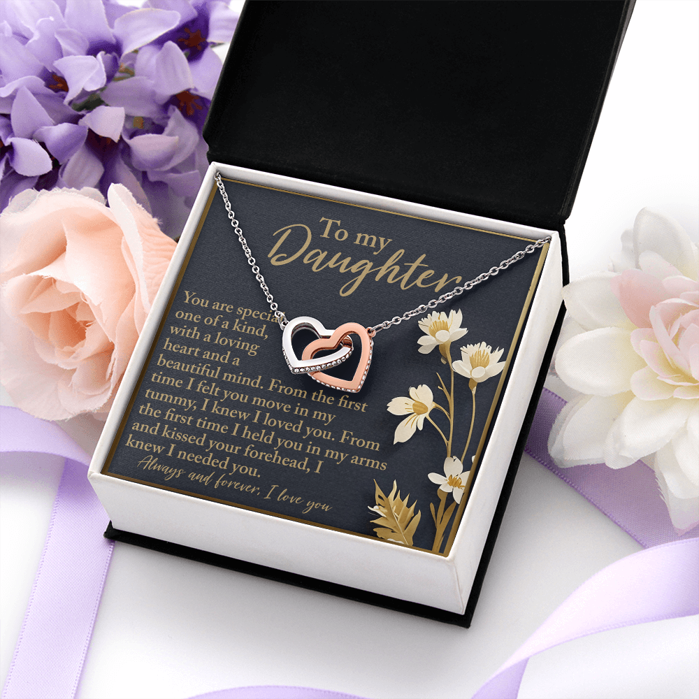 My Daughter - You Are Special, One Of A Kind - A Loving Heart & A Beautiful Mind - From The First Time I Knew I Loved you - Always & Forever I Love You - Interlocking Hearts Necklace IH, DAU0000175IH