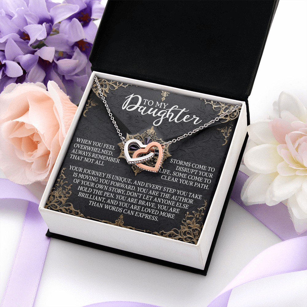 My Daughter - Your Journey Is Unique, Every Step You Take Is Moving You Forward - You Are Brave, Brilliant & Loved More Than Words Can Express - Interlocking Hearts Necklace IH, DAU0000149IH