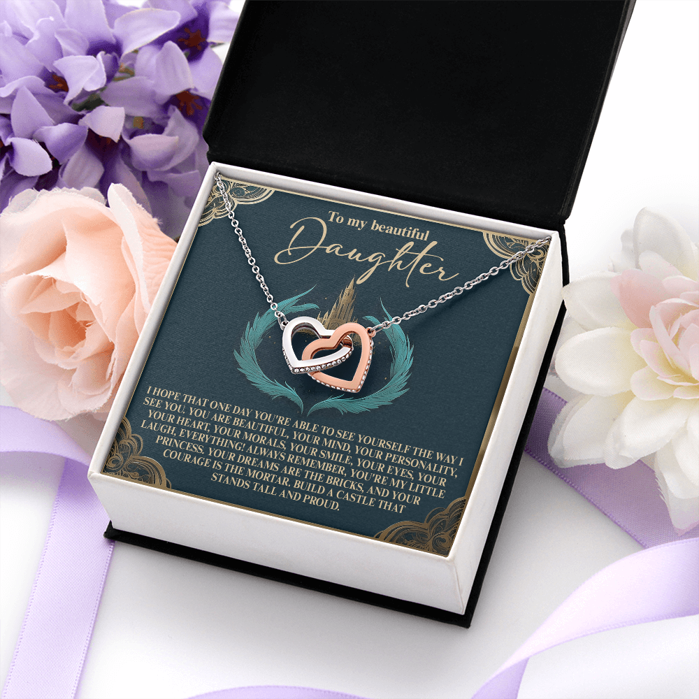 My Beautiful Daughter - You Are Beautiful, Your Mind, Your Personality, Your Heart - You're My Little Princess - Interlocking Hearts Necklace IH, DAU0000191IH