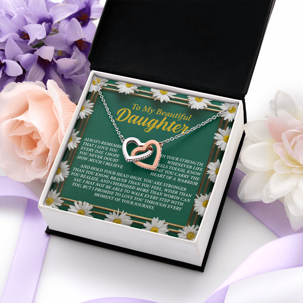 My Beautiful Daughter - I Love You Every Day - Know You Carry The Heart Of A Warrior - Stronger Than You Know, Braver Than You Feel Wiser Than You Realise & Cherished More Than Words Can Say - Interlocking Hearts Necklace IH, DAU0000154IH